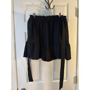 Heron Moments Black Ruffle Skort Shorts Women 2XL Elastic Waist Tie Belt